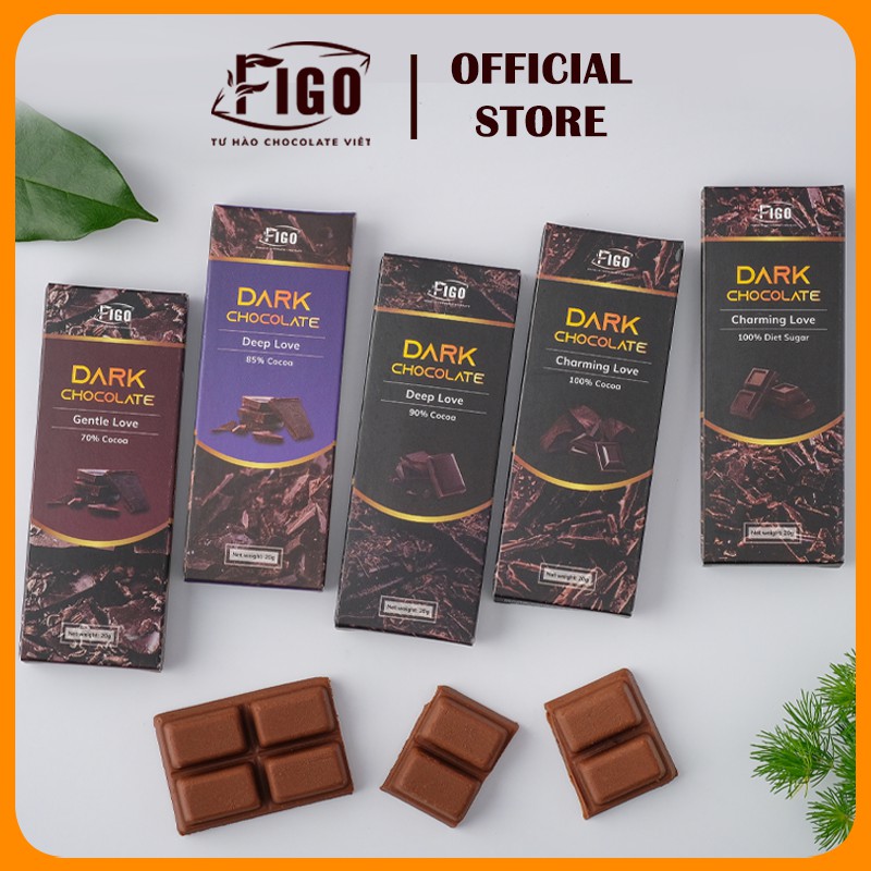 [MUA 4 TẶNG 1] Bar 20gr- Combo 4 Dark Chocolate, Kẹo Socola đen 100% Cacao; 100% Diet Sugar; 90%; 85% + Tặng Dark 70%