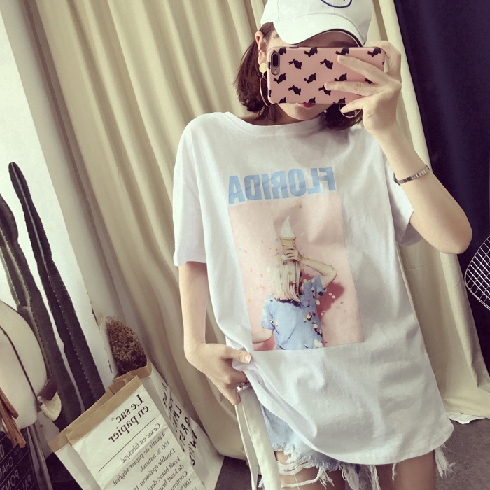 T-shirt Short sleeves Loose Wild Korean Loose Tide