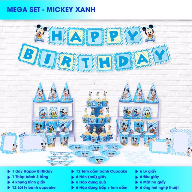 Set sinh nhật chủ đề chuột Mickey, minie