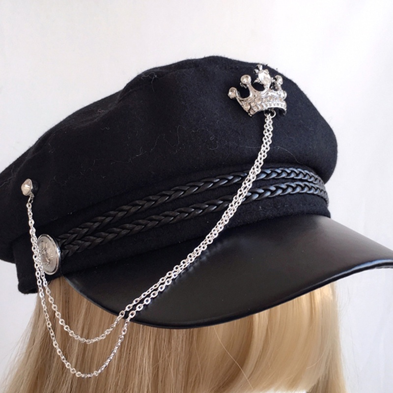 Mũ Hải Quân Màu Đen Phối Dây Xích Phong Cách Retro Cho Ngày Valentine