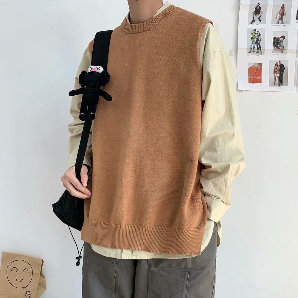 Áo Sweater Dệt Kim Không Tay Dáng Rộng Có 3 Màu Size M-2XL Thời Trang Dành Cho Nam Giới