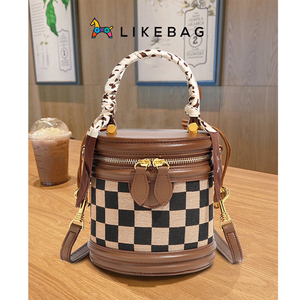 Túi xách đeo vai nữ thời trang LIKEBAG kẻ caro hình trụ đa năng chính hãng 210XK6850-3 - LIBAGI