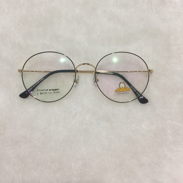Gọng kính cận tròn cute vàng viền đen titanium mã 181008