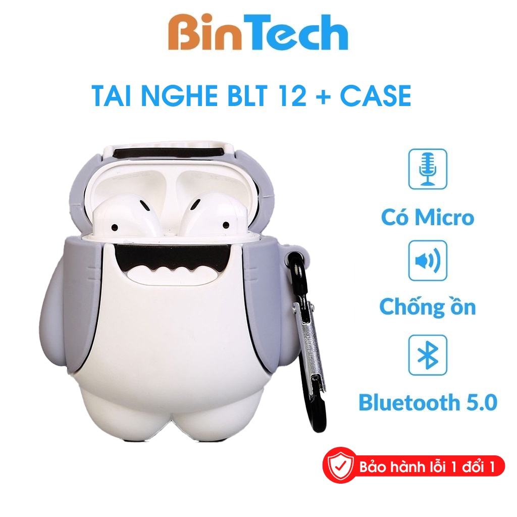 Tai nghe bluetooth tws Inp12/l12 không dây mini kèm vỏ case cute âm thanh hifi cảm ứng thông minh- Bintech