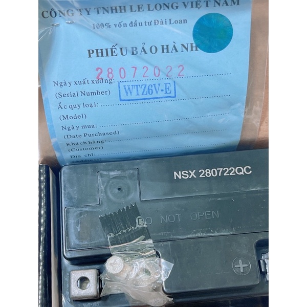 Bình ắc quy GLOBE WTZ6V-E 12V6Ah, bình điện xe máy sử dụng xe tay ga đời mới