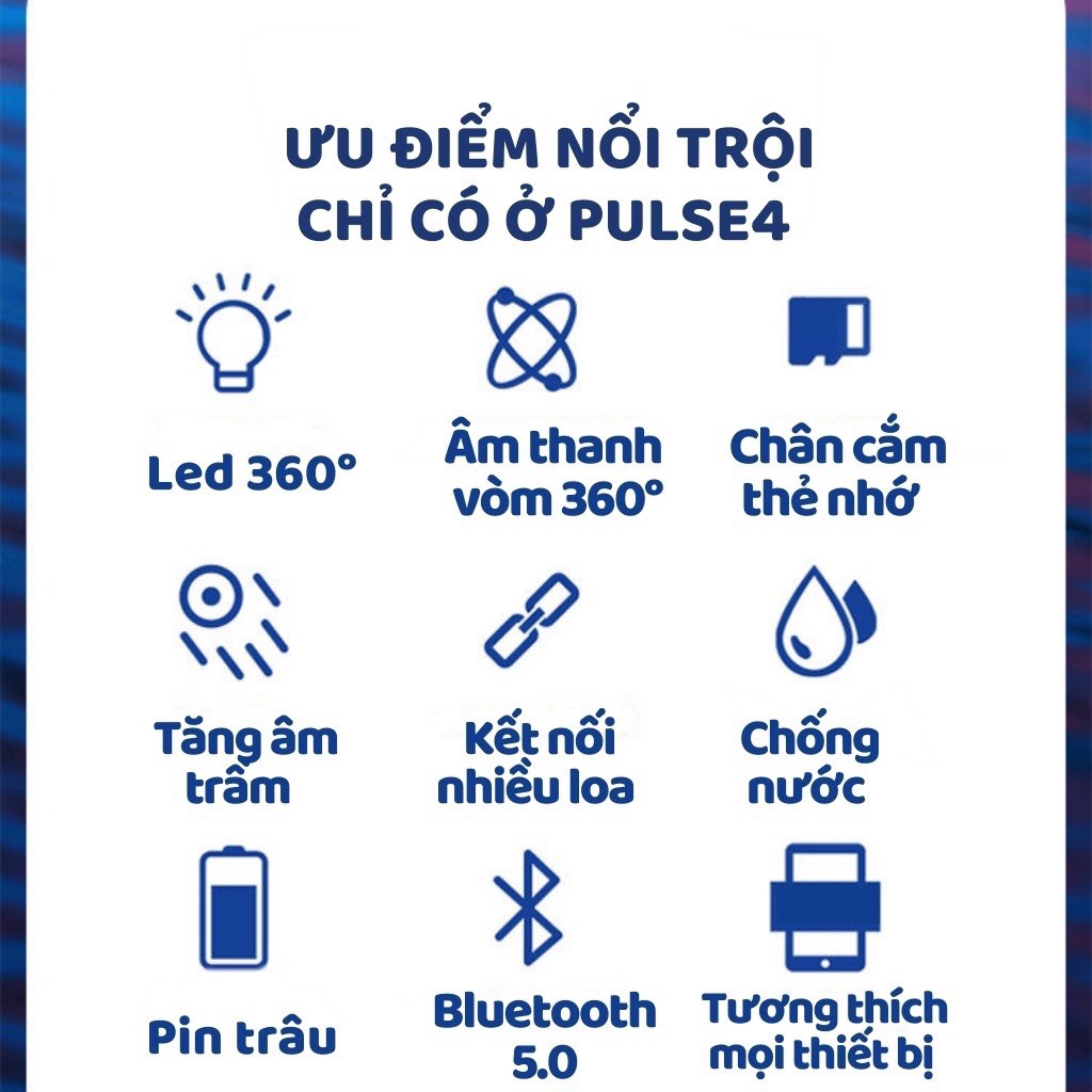 Loa Bluetooth Pluse 4 Mini Led Đổi Màu, Nghe Nhạc Công Suất Lớn 10w, Bass Mạnh, Có Khe Cắm Thẻ Nhớ, FM.