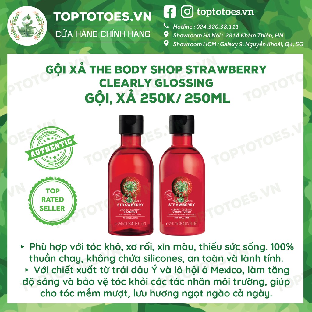 Gội xả ủ The Body Shop Strawberry/ Shea Butter/ Green Tea cho tóc mềm thơm, chắc khỏe