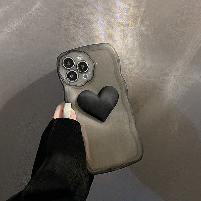 Ốp Điện Thoại Màu Đen Họa Tiết Trái Tim 3D Có Túi Khí Chống Sốc Cho ốp iphone 11 pro max 12 13 pro max X / Xs max XR 7 / 8 plus se2020 ốp lưng iphone