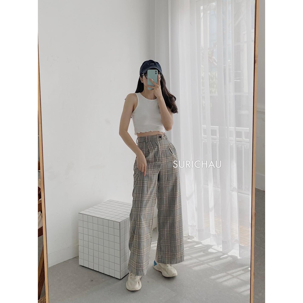 Quần Tây Ống Suôn Họa Tiết Caro