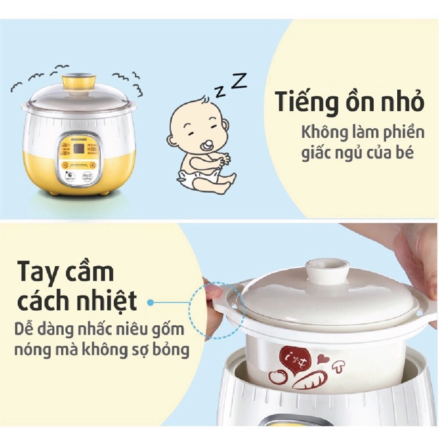 Nồi Nấu Cháo Ninh Hầm Cách Thuỷ Cho Bé Bear 0,8lít Chính Hãng ( Vừa Nấu Cháo Vừa Hấp Củ Quả.v.v)