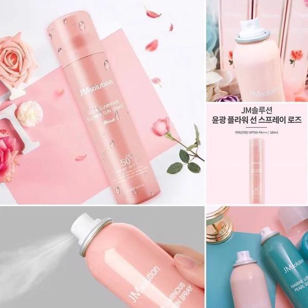 Xịt Chống Nắng Jmsolution Glow Luminous Flower Sun Spray SPF50+ /PA +++ 180ml + Tặng 1 mặt nạ JM solution bất kì