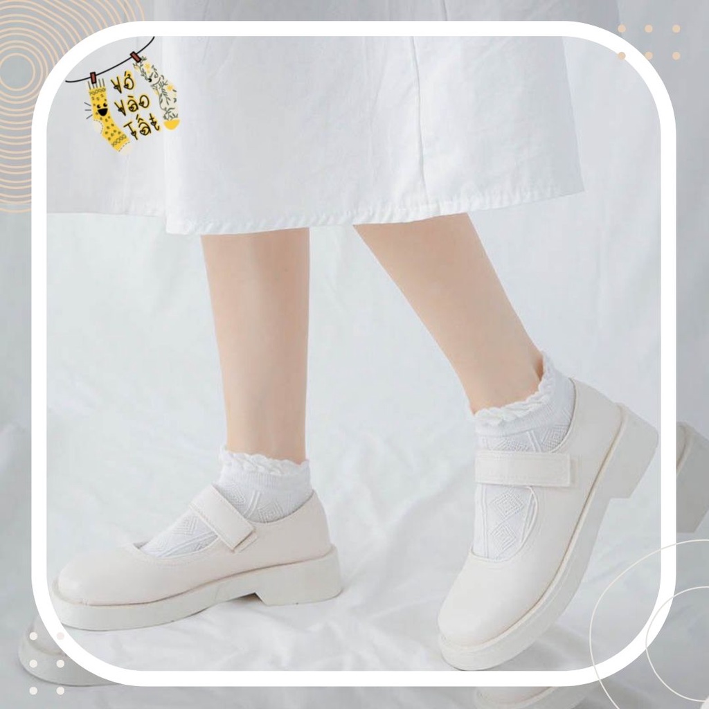 TẤT VỚ CỔ NGẮN NỮ TRẮNG TRƠN HỌA TIẾT NỔI KIỂU LOLITA