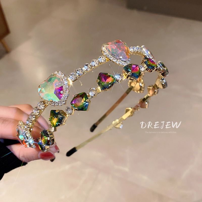 DREJEW Cài tóc đính kim cương giả nhiều màu sắc họa tiết hình học trái tim phong cách Âu Mỹ hợp thời trang dành cho nữ