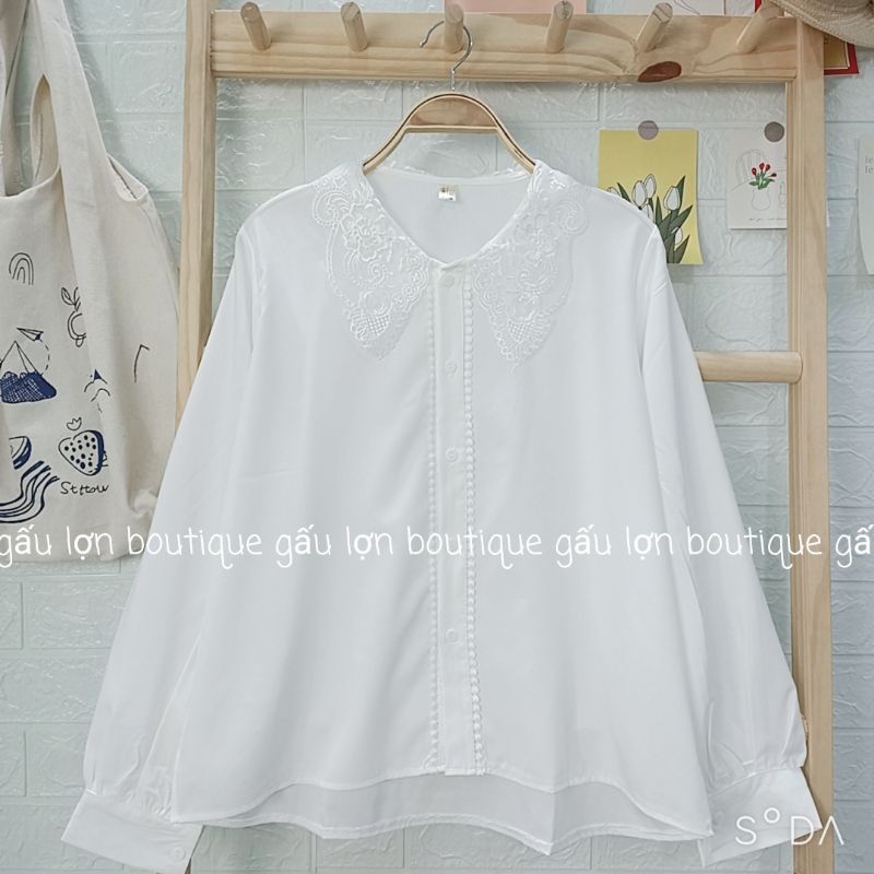 áo sơ mi kiểu ren cổ vintage tiểu thư áo sơ mi trắng nữ