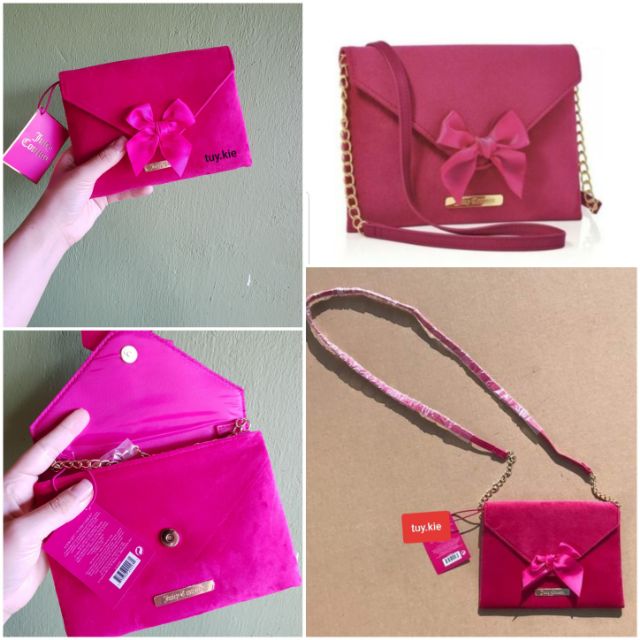 [ Gift Hãng 100% ] Túi đeo chéo Juicy Couture nền hồng khóa nơ