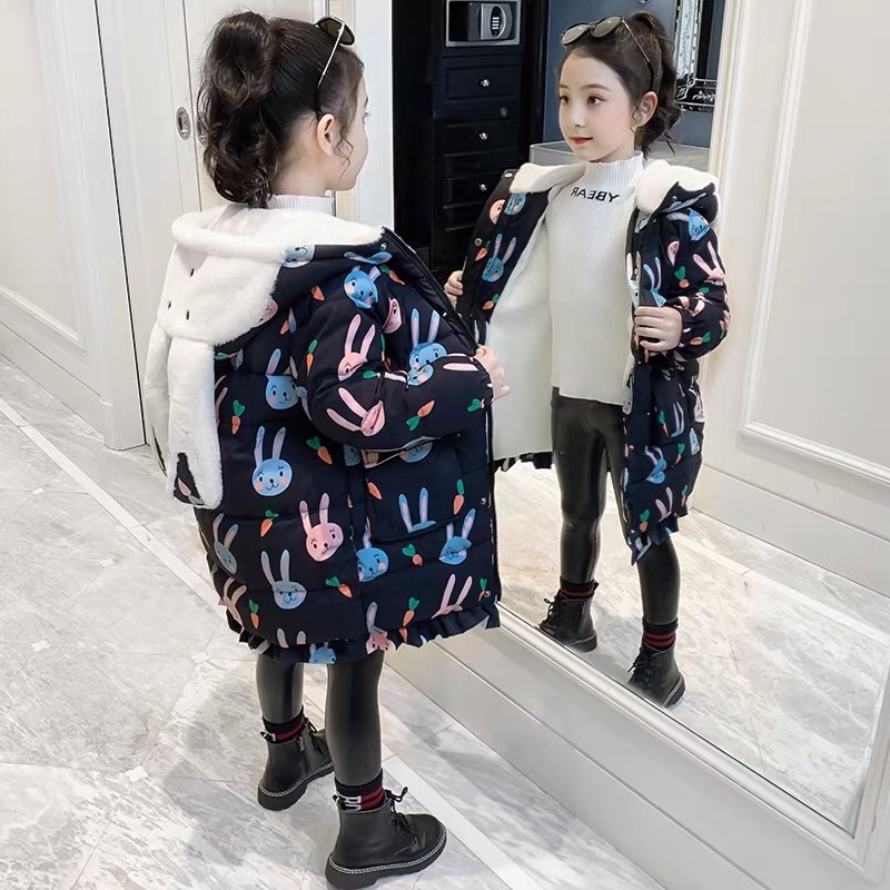 Áo phao mũ thỏ bé gái