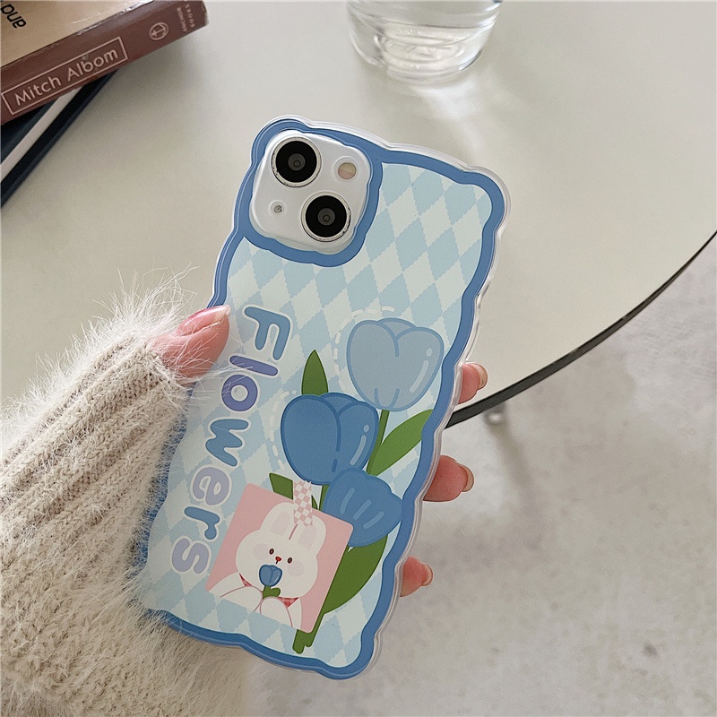 Ốp lưng iphone Phù Hợp Ốp Điện Thoại In Hình Thỏ Và Hoa Màu Xanh Dương Cho iphone13 12Promax xs / xr / 6Plus-14 Dinuo case