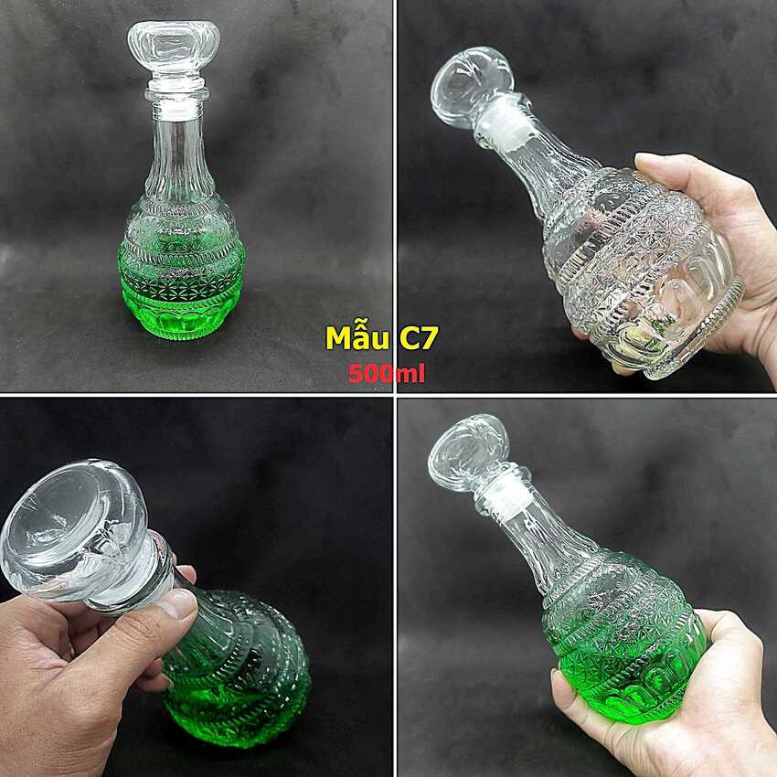 Chai Đựng Rượu Đẹp 500ML cao cấp mẫu Tháp Phật nổi – Bình Thủy Tinh siêu trong (C7)