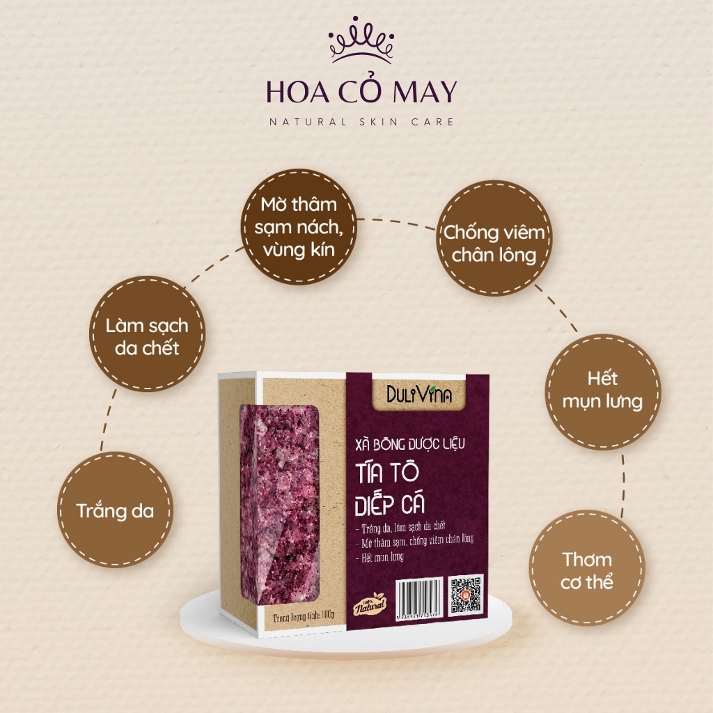 Xà phòng thảo dược Tía Tô Diếp Cá, xà bông cục trắng da, ngừa mụn 100g Dulivina | BigBuy360 - bigbuy360.vn