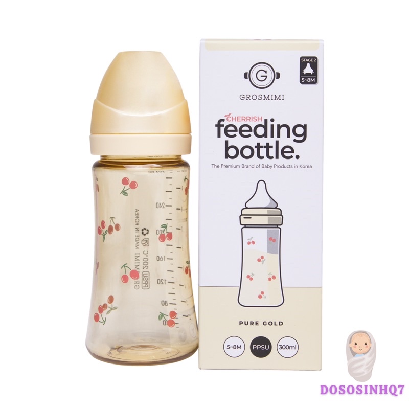 Bình sữa Grosmimi PPSU Cherrish 300ml - Hàng chính hãng