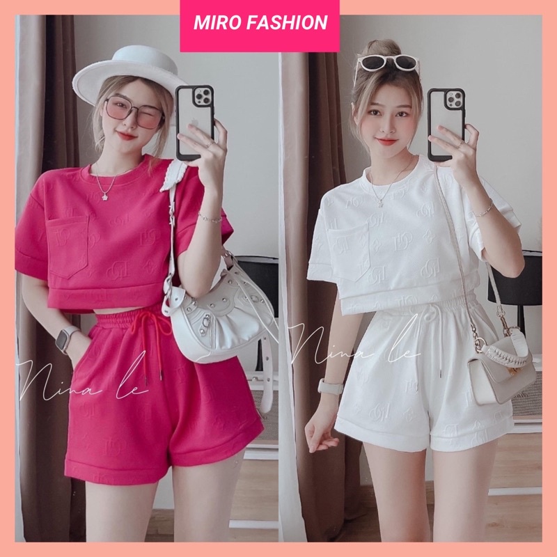 Set Bộ Trơn Tổ Ong Cộc Tay Nữ cổ tròn họa tiết trẻ trung, năng động Ulzzang