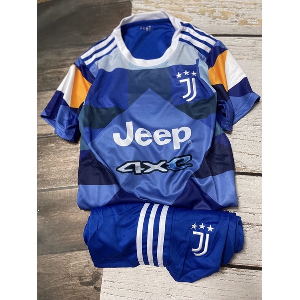 Set Bộ quần áo thể thao bóng đá nam nữ vải mè thái clb juve áo xanh 3D quần xanh logo thêu đầy đủ