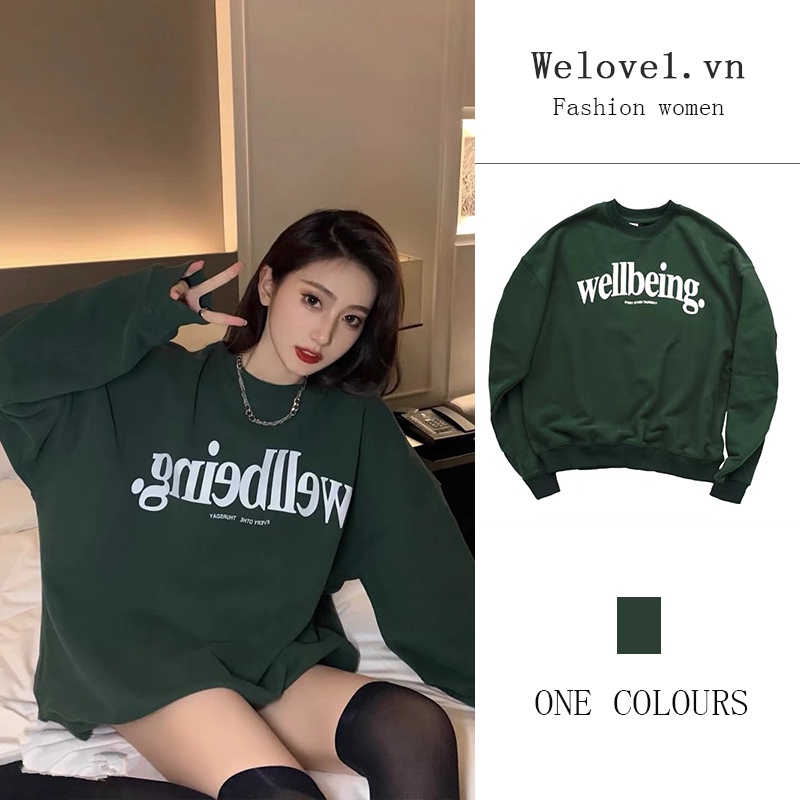 Áo Khoác Nỉ oversize Màu Xanh Lá Đậm Phong Cách Đường Phố Hàn Quốc Cho Nữ