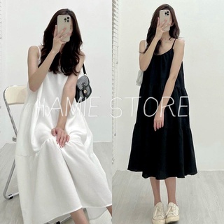 Váy 2 dây babydoll suông rộng maxi qua gối HNL305, đầm xòe nữ váy bầu dáng rộng
