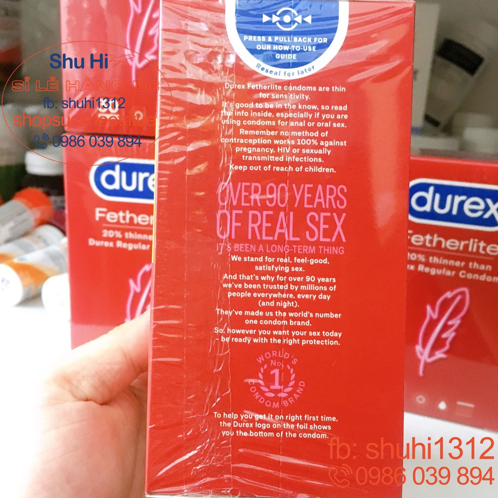 (Mẫu mới) Bao cao su siêu mỏng Durex Fetherlite Ultra Thin Feel Condoms Extra Sensitive Úc - Hộp 30 chiếc - đủ bill