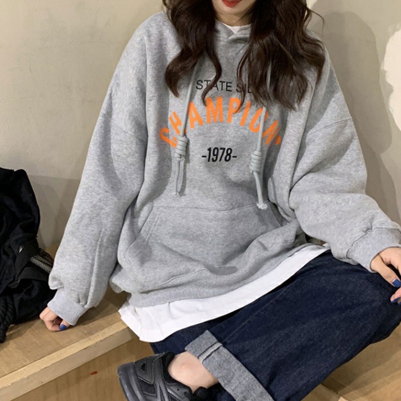 Áo Hoodies Có Nón Dài Tay In Chữ Thời Trang Hàn Quốc Mới