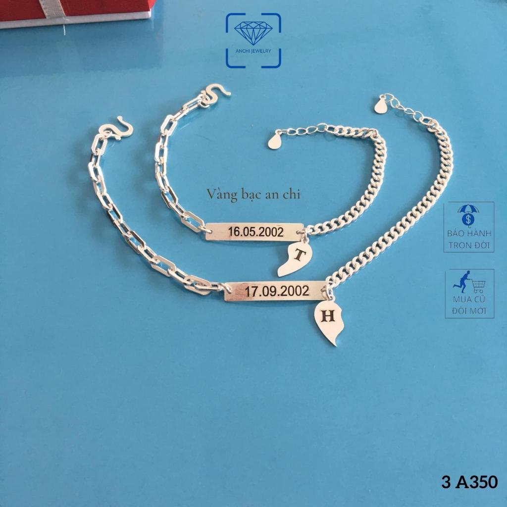 Lắc tay cặp đôi khắc tên , chuẩn bạc ta nguyên chất sáng đẹp - Anchi jewelry