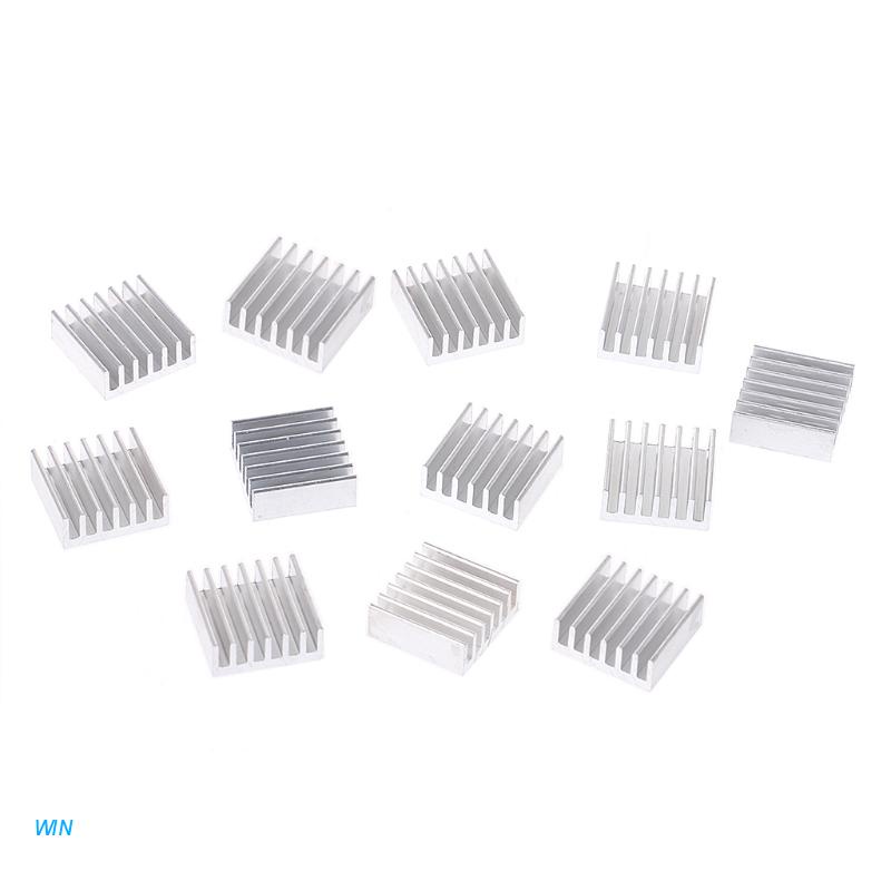 Set 12 bộ tản nhiệt bằng nhôm màu bạc 14x14x6mm