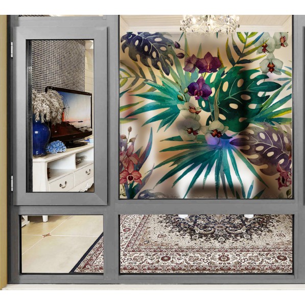 Decal dán kính cao cấp - Lá Dương Xỉ Sắc Màu ( 60x58cm )