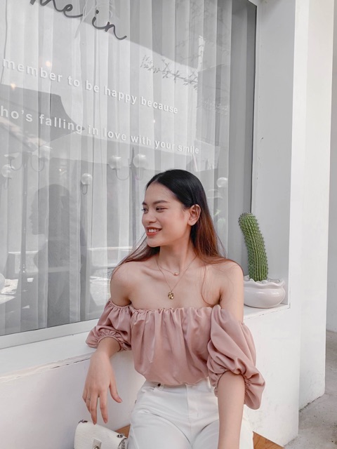 Áo croptop trễ vai Pink Pastel Top RÊVER