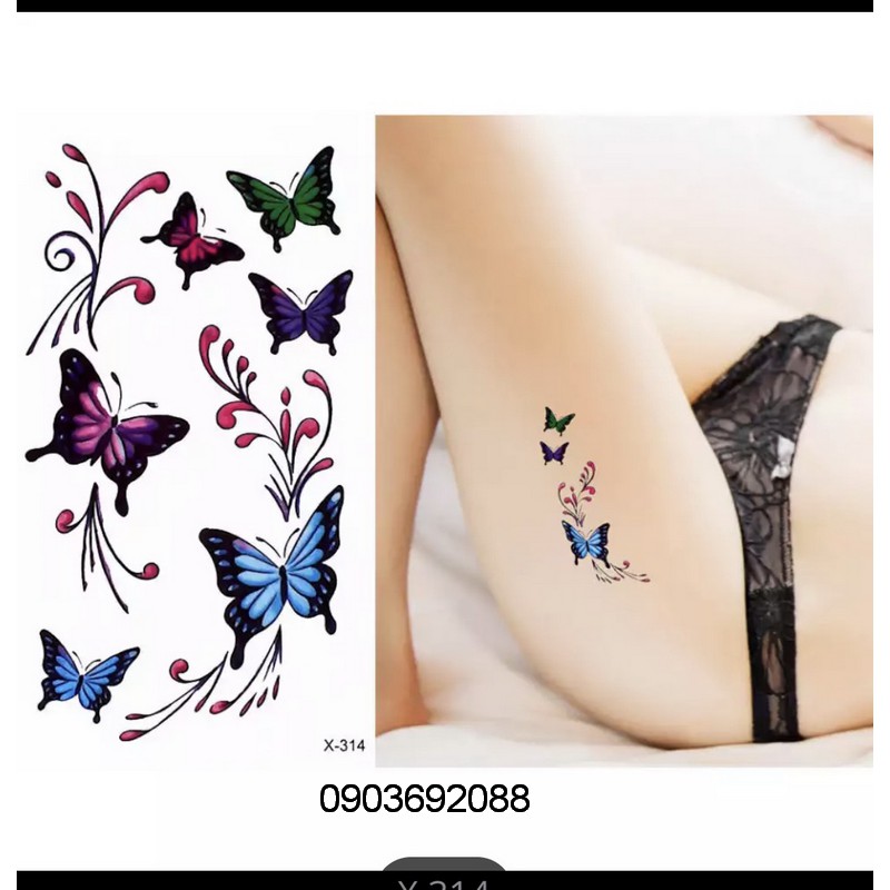 Hình xăm dán - tattoo sticker hình bướm kích thước 18.5 x 9cm