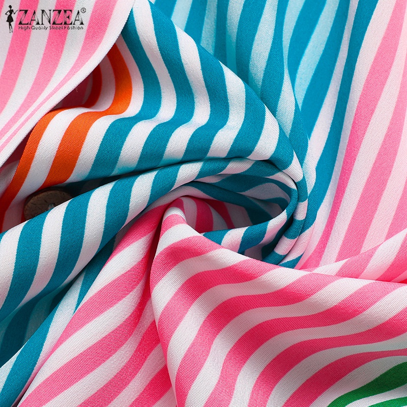 Áo sơ mi ZANZEA tay dài cổ đứng cài nút họa tiết sọc thời trang Âu Mỹ cho nữ