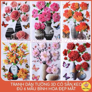TRanh NỔI  dán tường 3D bình hoa có sẵn keo dán( nhiều mẫu)