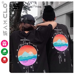 Áo thun tay lỡ freesize nữ SAM CLO phông form rộng Unisex, mặc lớp, nhóm, cặp in chữ CREPUSCULAR hình HOÀNG HÔN màu đen