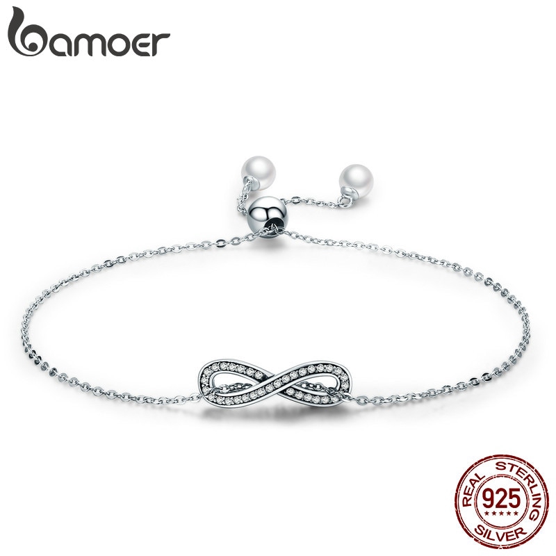 Vòng tay dây xích Bamoer bằng bạc sterling 925 gắn biểu tượng vô cực