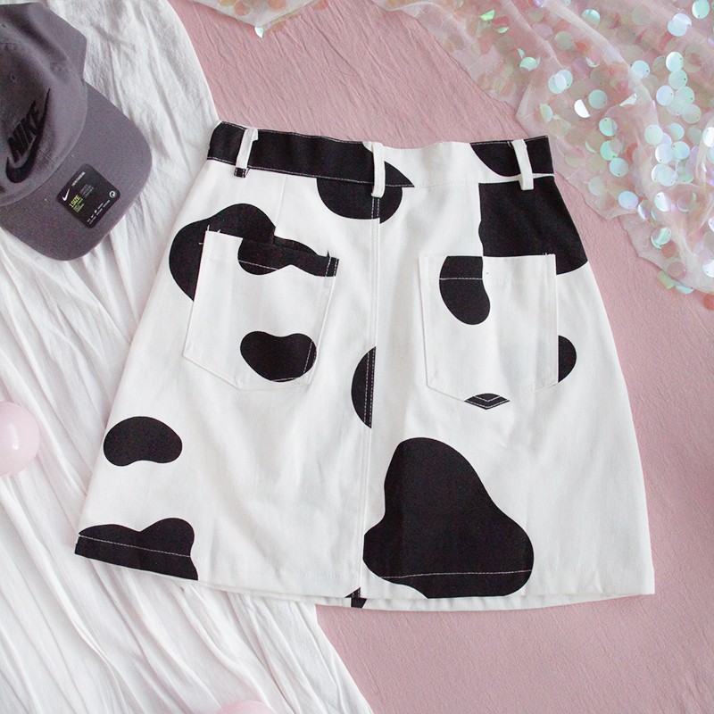 Chân váy nữ chữ A Họa Tiết Bò Sữa ⚡HOT 2021⚡Dáng ngắn chât liệu kaki dãn có quần béo gầy bon chen đượcc hết | BigBuy360 - bigbuy360.vn