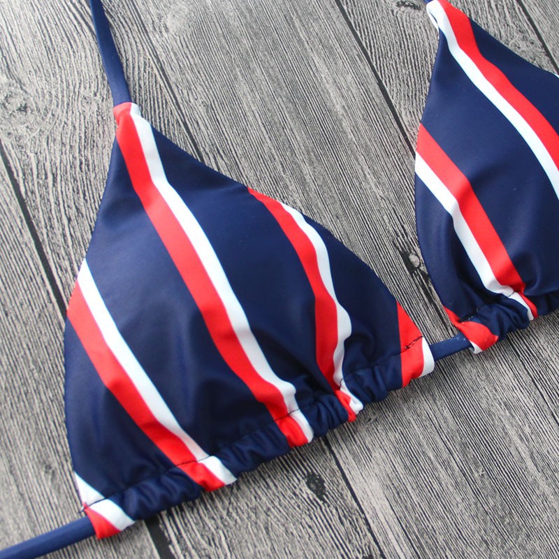 Bikini phối dây kẻ sọc thời trang