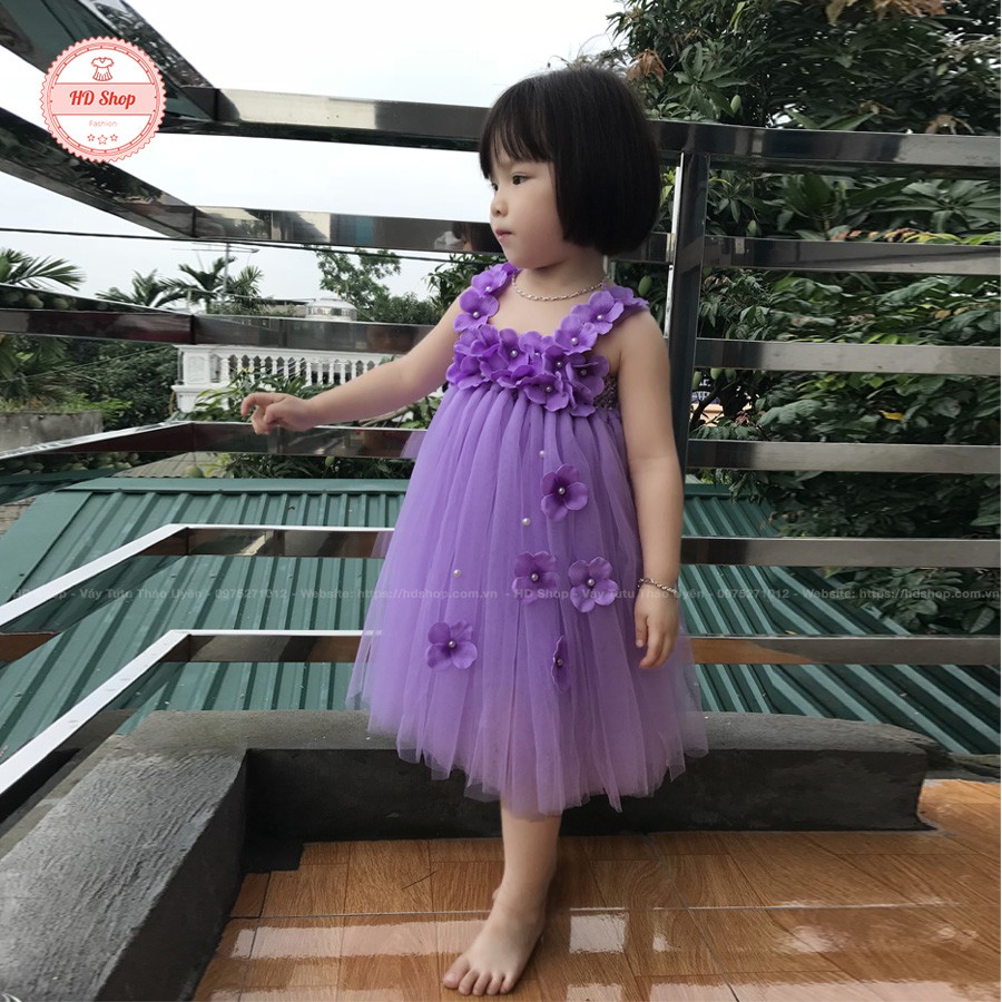 Đầm cho bé gái ❤️FREESHIP❤️ Đầm công chúa tím cà hoa tú cầu cho bé gái