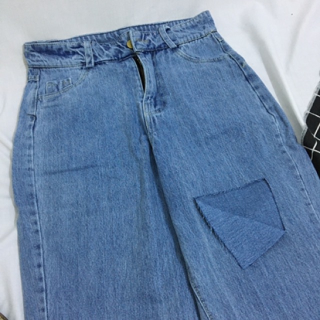 Quần jeans nữ Bingshop - quần baggy jeans Unisex rách đùi lưng cao chất đẹp freeship