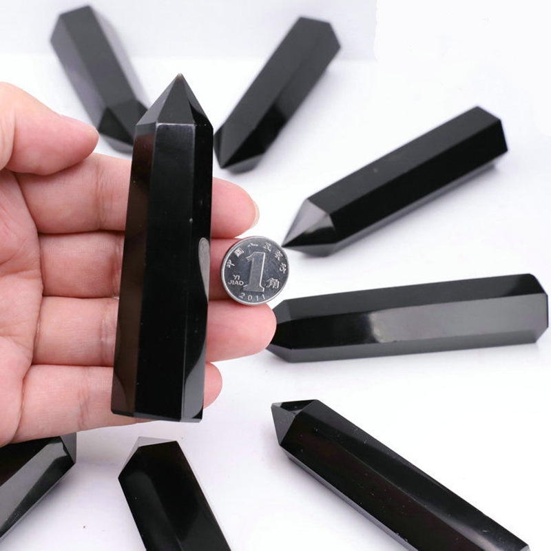 Trụ đá thanh tẩy Obsidian dùng trong bài Tarot, đá phong thủy hay thiền định, Reiki. 5-6cm