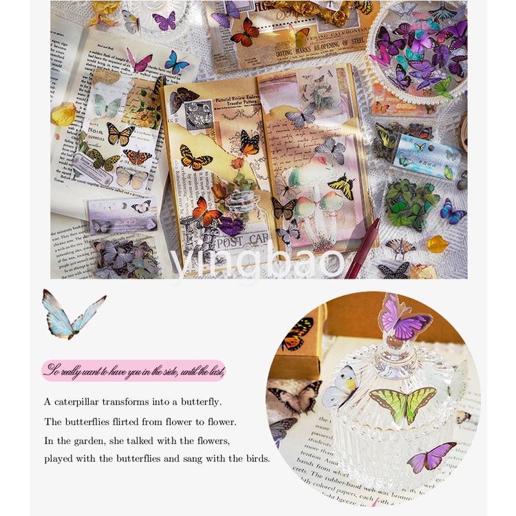 Set 40 Miếng Dán Trang Trí Hình Bướm Thú Cưng Phong Cách Vintage