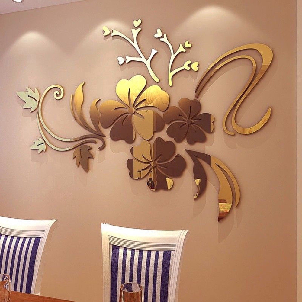 Sticker dán tường mặt gương hình bông hoa 3D dùng trang trí nhà sống động