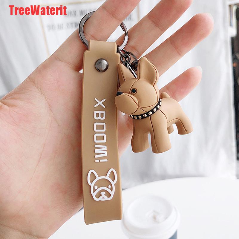 TreeWaterit Fashion French Punk Bulldog Keychain Leather Dog Keychains For Women/Men's Bag