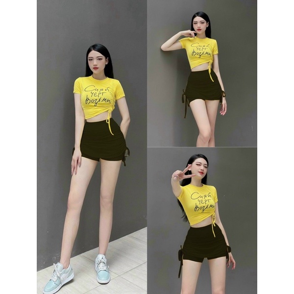 ÁO CROPTOP RÚT DÂY CURH CHÉO EO SIÊU HOT TẬP ZUMBA, EAROBIC, ĐI CHƠI, ĐI BIỂN NỮ