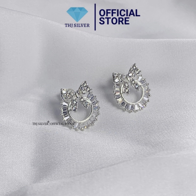 Bông tai nơ đá sang trọng chuẩn bạc ta