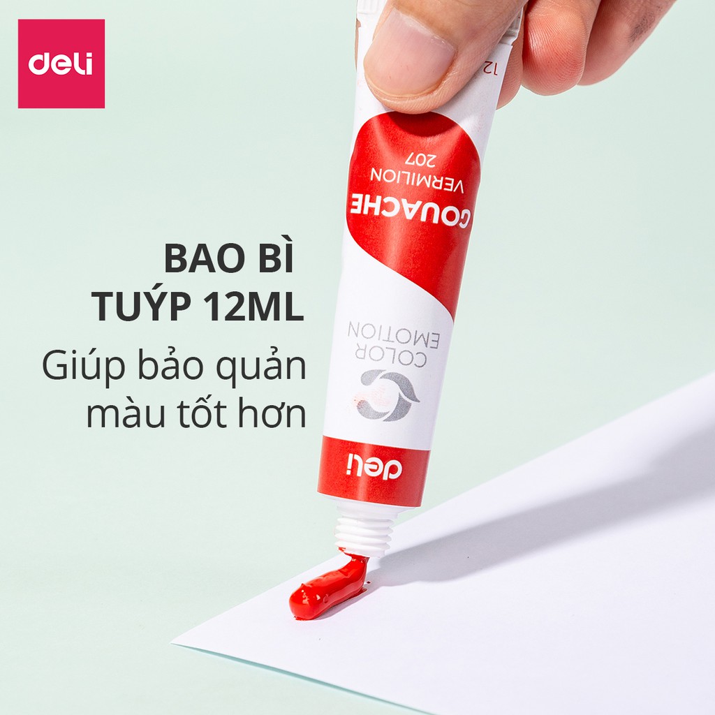 Màu nước Gouache dạng tuýp 12ml Deli - 5/12/24 màu - 1 hộp - Màu dạng bột pha keo có thể vẽ khô/ướt và sửa lỗi dễ dàng